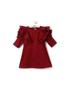 round-neck a-line dress with ruffle accent