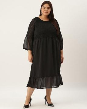 round-neck a-line dress with smocked detail