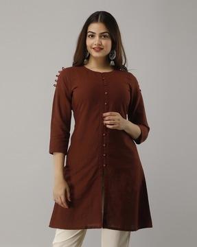 round-neck a-line kurti with button accents