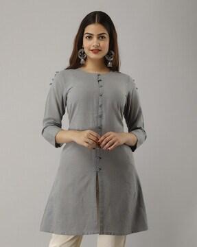 round-neck a-line kurti with button accents