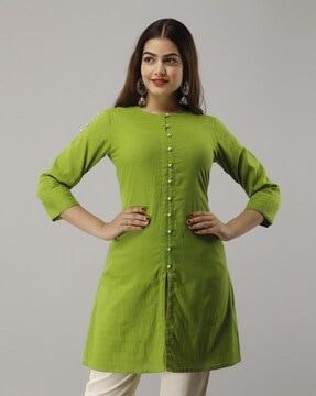 round-neck a-line kurti with button accents