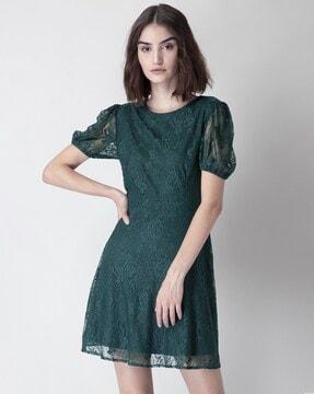 round-neck a-line mini lace dress