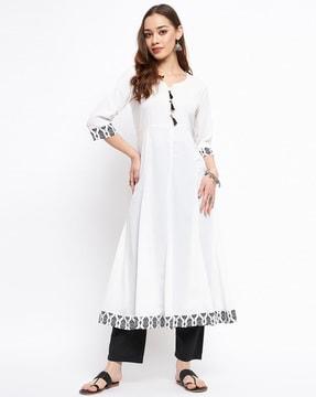 round-neck anarkali kurta with tassels