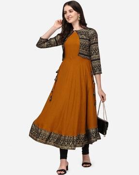 round-neck anarkali kurti with printed jacket