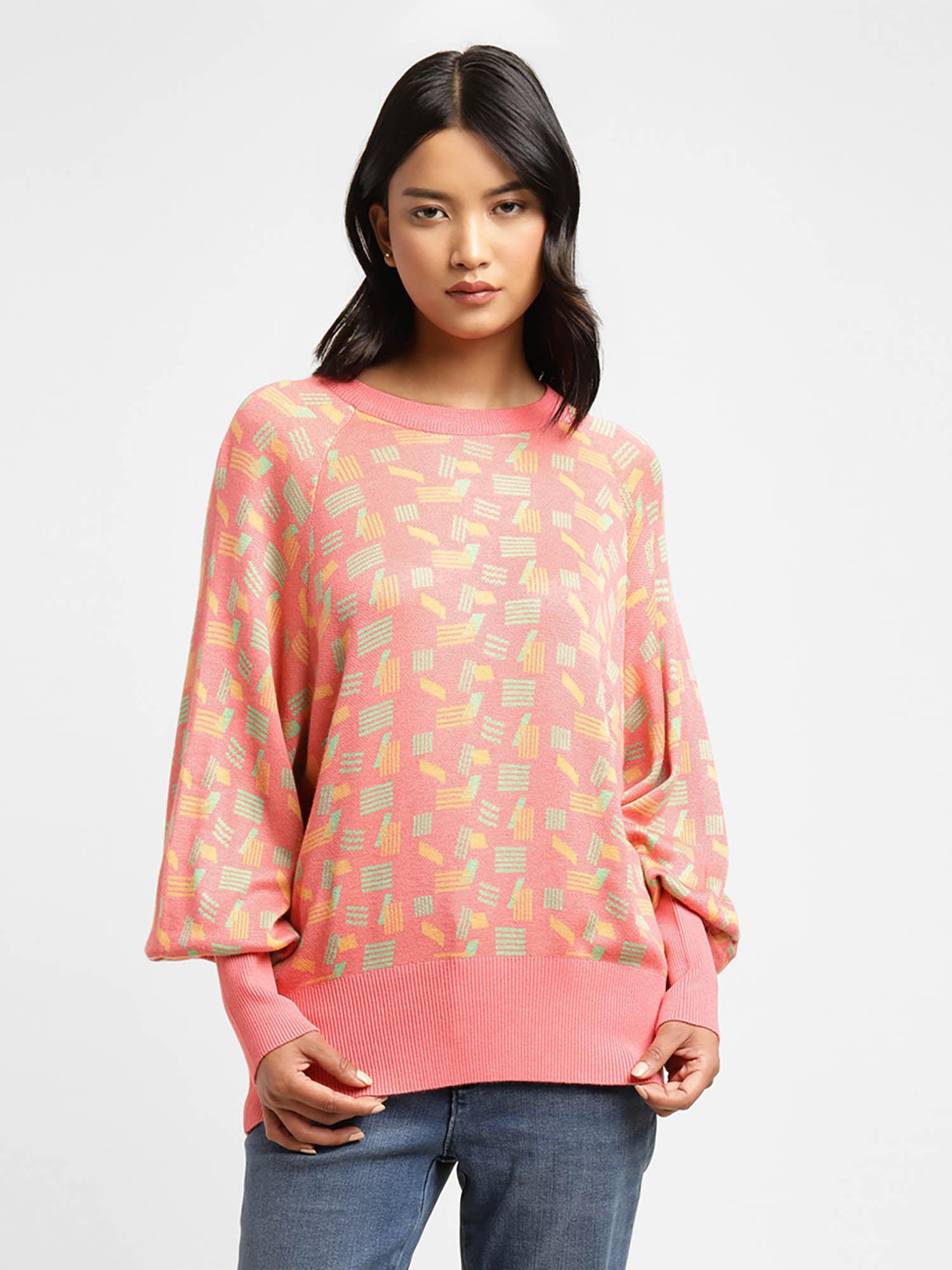 round neck bishop sleeves geometric printed pullover