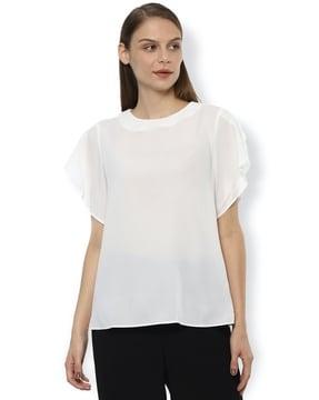round-neck blouse with slit sleeves