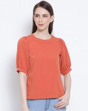 round-neck blouson top