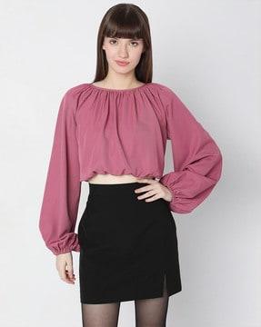 round-neck blouson top