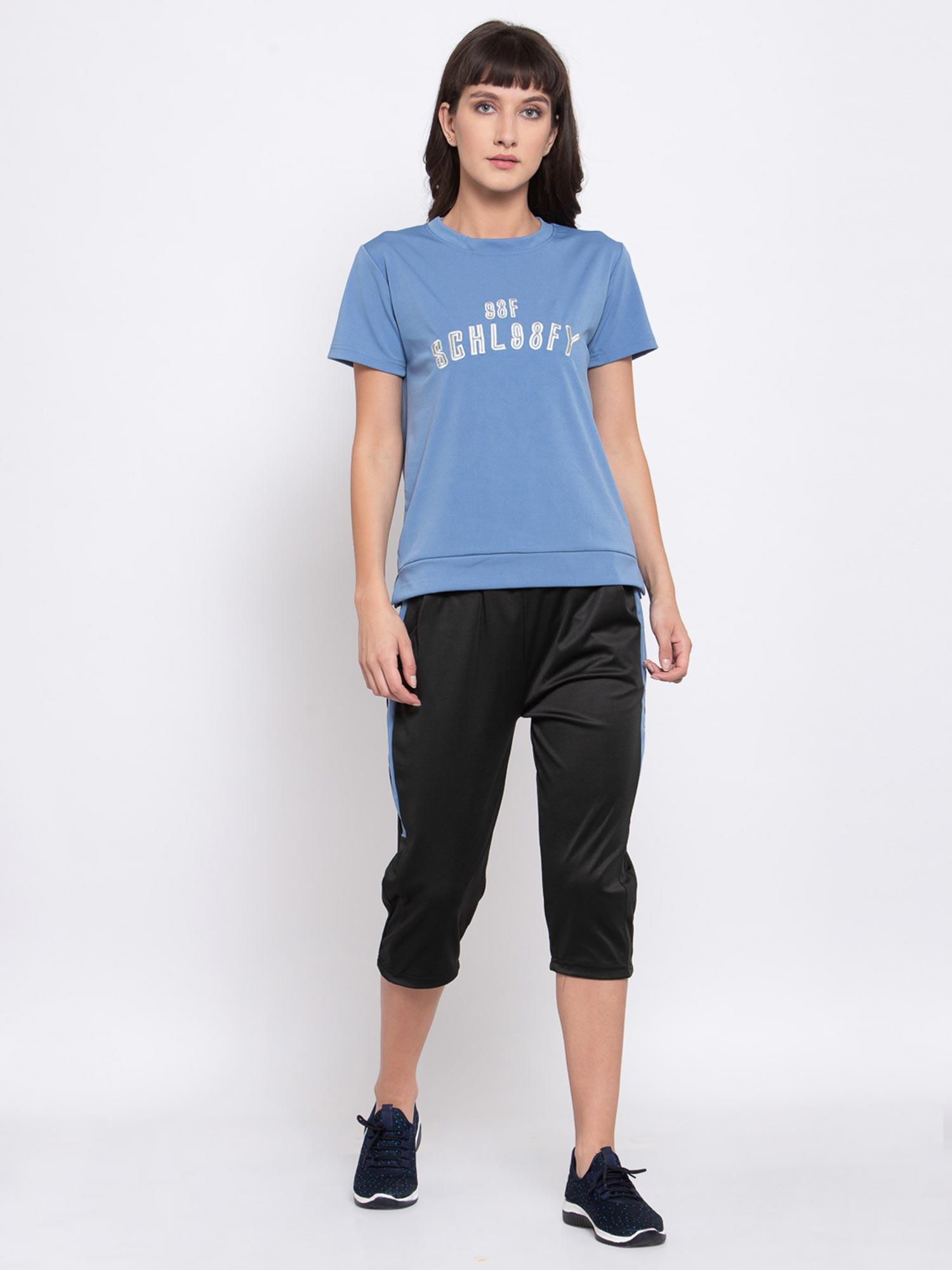 round neck blue t-shirt and pant set