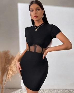round-neck bodycon dress with short sleeves
