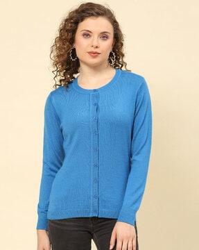 round-neck cardigan with ribbed hem