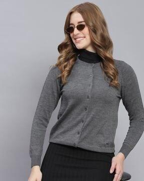 round-neck cardigan with ribbed hem