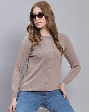 round-neck cardigan with ribbed hem