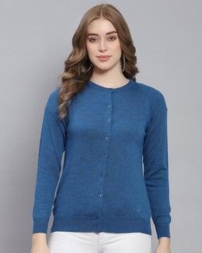 round-neck cardigan with ribbed hem