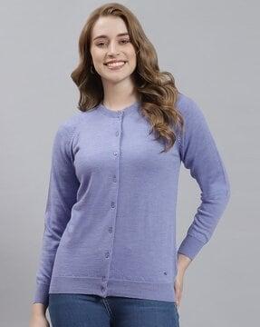 round-neck cardigan with ribbed hem