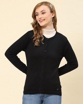 round-neck cardigan with ribbed hems