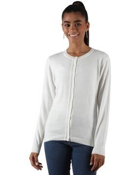 round-neck cardigan with ribbed hems