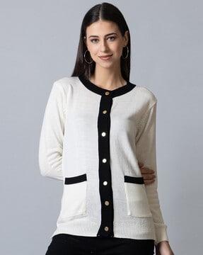 round-neck cardigan with ribbed hems