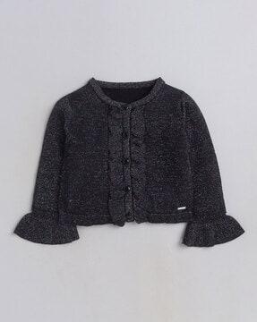 round-neck cardigan with ruffle detail