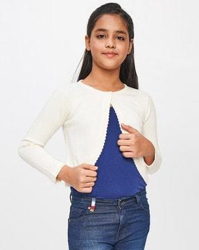 round-neck cardigan with scalloped edges