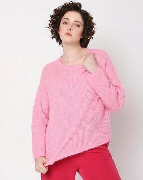 round-neck chenille pullover