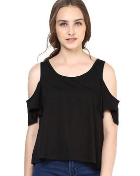 round-neck cold-shoulder top