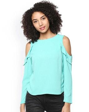 round-neck cold-shoulder top