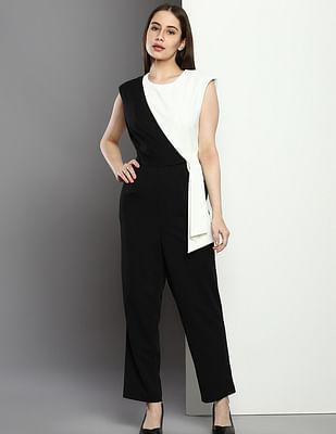 round neck colour block jumpsuit