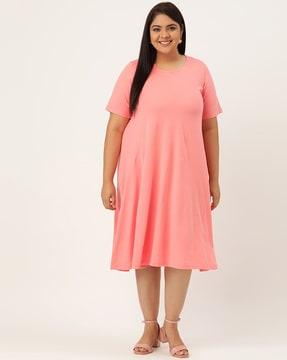 round-neck cotton a-line dress