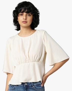 round-neck cotton peplum top