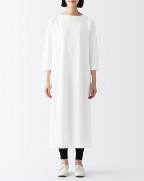 round-neck cotton shift dress