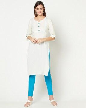 round-neck cotton straight kurta