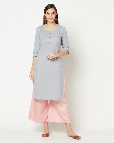 round-neck cotton straight kurta