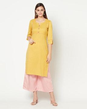 round-neck cotton straight kurta