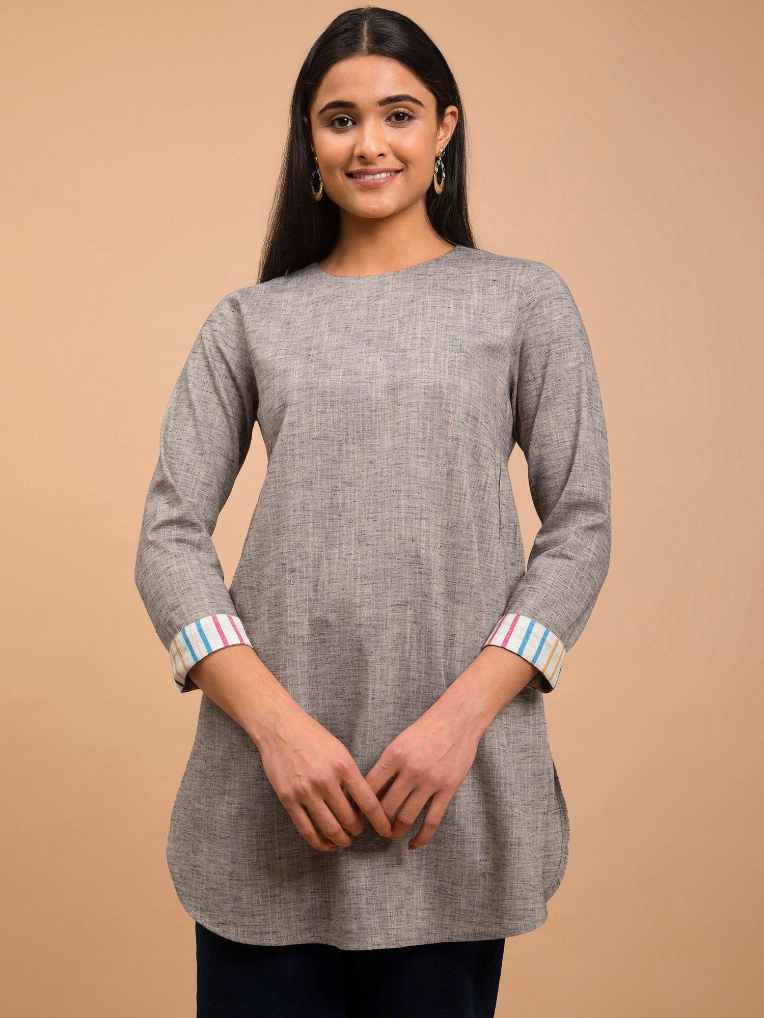 round neck cotton tunic - grey