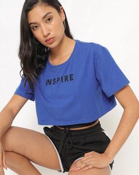 round-neck crop t-shirt with typographic print