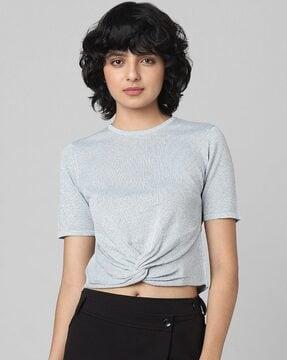 round-neck crop top with twist-front