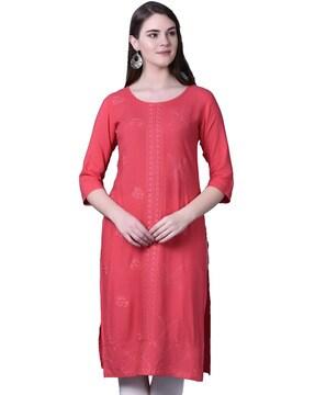 round neck embroidered straight kurta