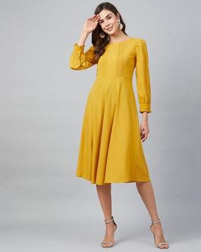 round-neck fit & flare dress