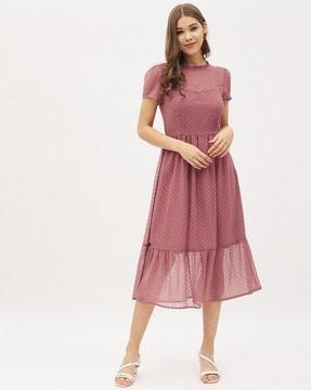 round-neck fit & flare dress