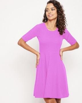 round-neck fit & flare dress