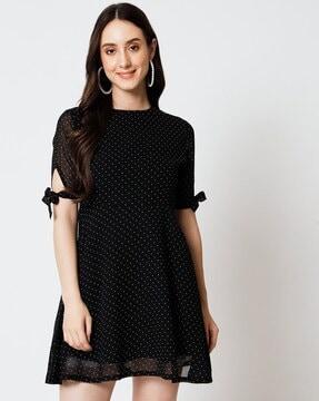 round-neck fit & flare dress