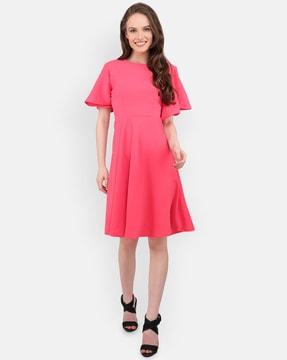 round-neck fit & flare dress