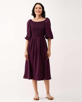 round-neck fit & flare dress