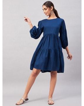 round-neck fit & flare dress