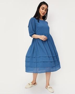 round-neck fit & flare dress