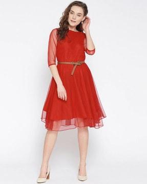 round-neck fit & flare dress