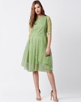 round-neck fit & flare dress