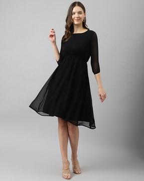 round-neck fit & flare dress