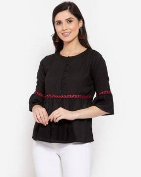 round-neck fitted top with bell sleeves